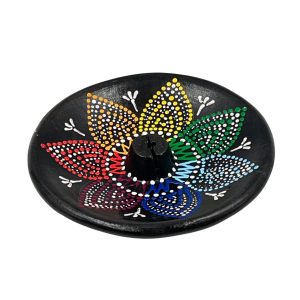 Bruciatore tondo "7 Chakra" in terracotta per incenso a bastoncino e carta aromatica - immagine 3