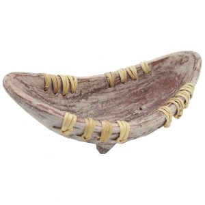 Bruciatore White Wash a barca "piccola" con rattan in terracotta per incenso a bastoncino - immagine 1
