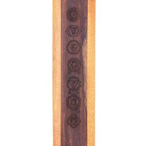 Bruciatore rettangolare 7 Chakra in legno Sheesham e Ottone per incensi a bastoncino - immagine 3