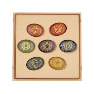 Set pietre 7 Chakra in scatola di legno con intarsio "Albero Della Vita" - immagine 3