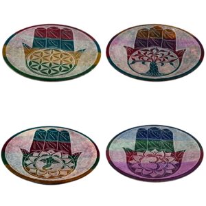 Set di 4 portaincensi tondi in pietra saponaria multicolore - Mano di Fatima con 4 soggetti - immagine 5